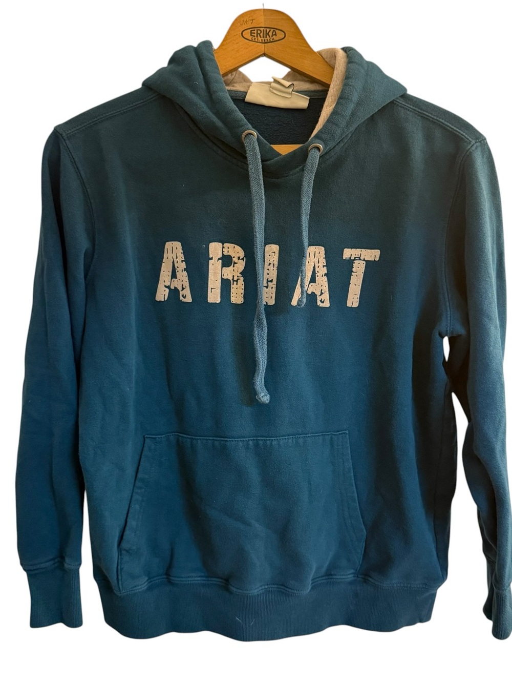 Ariat Logo Pullover Sweatshirt Hoodie Kangaroo Pocket Teal Size Medium Women’s